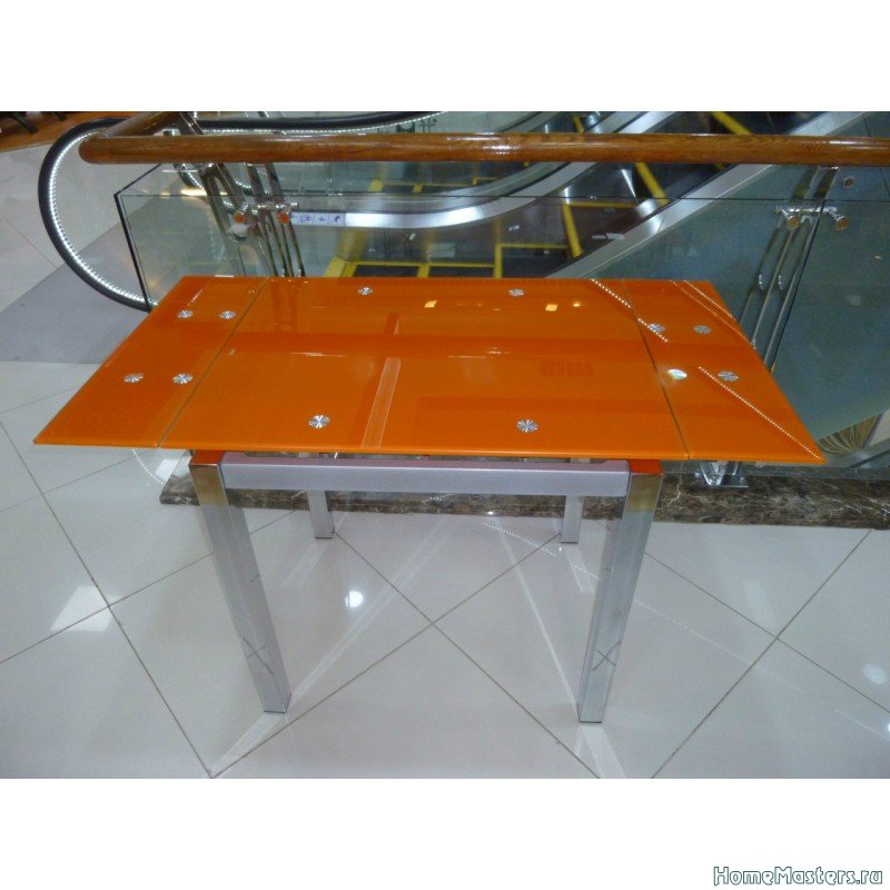 Стеклянный раздвижной стол Анжелика оранжевый