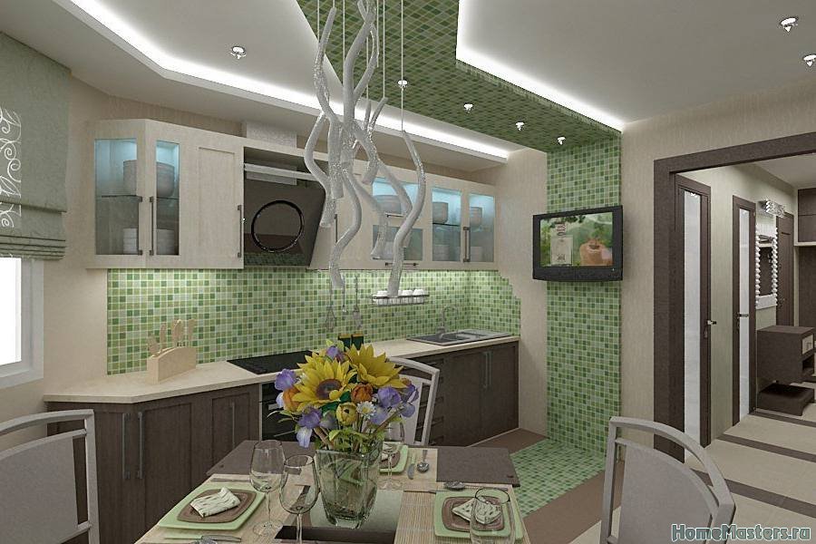 Зеленая мозаика на кухне