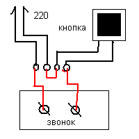 Схема подключения звонка 220в через кнопку в квартире 2 провода