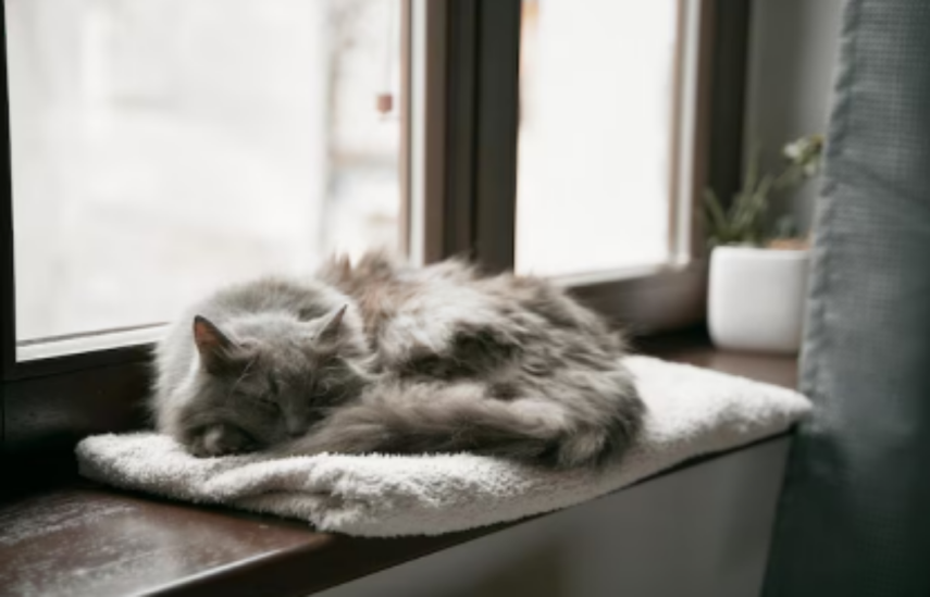 кот спит на подоконнике