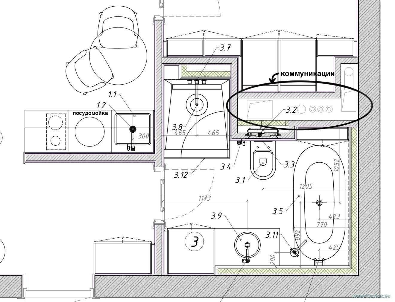 Подробнее о "Как правильно провести канализацию с кухни, если нужно обойти душ? Строители говорят нельзя делать углы 90 градусов"